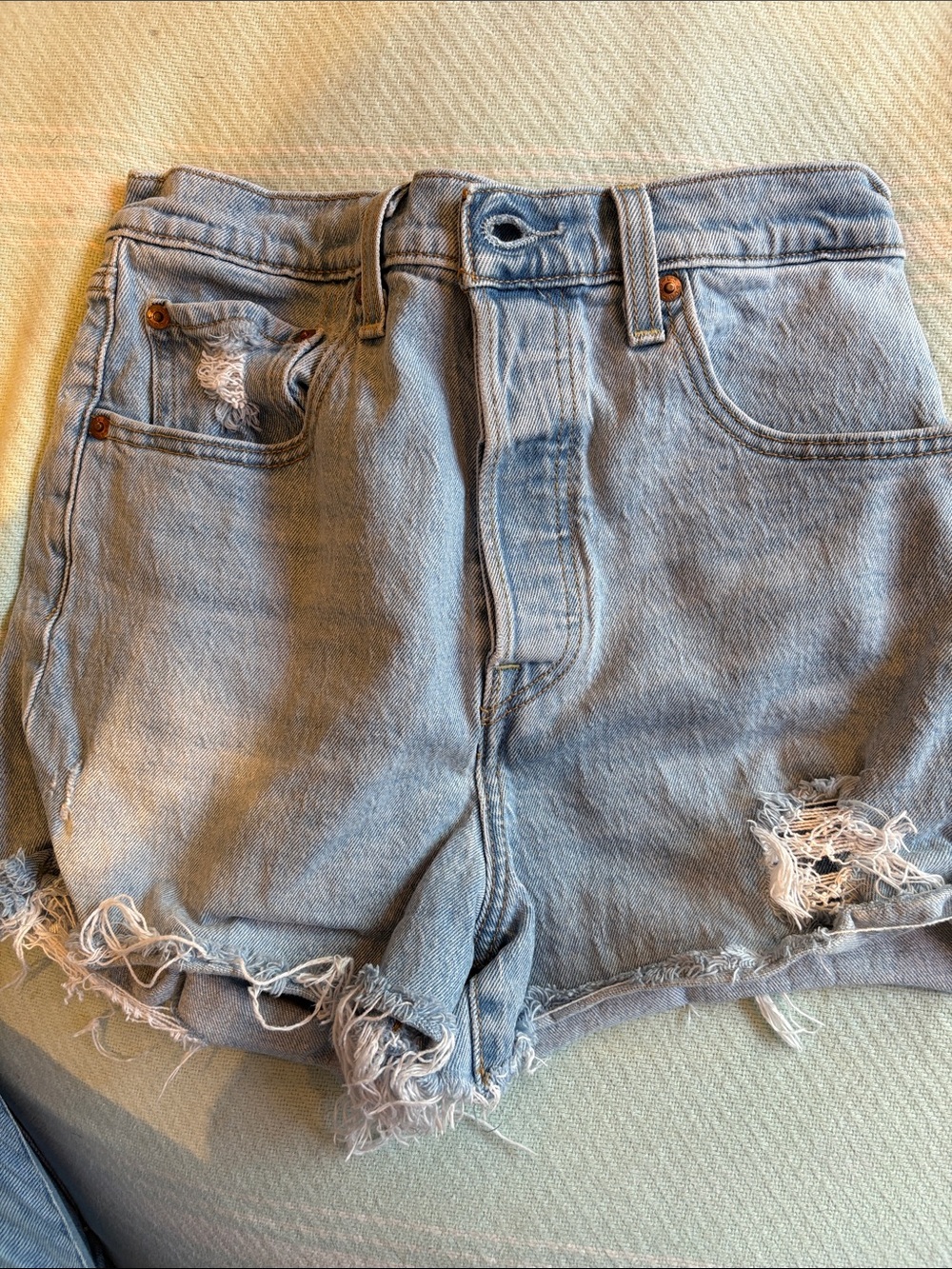Levi's Light Blue Distressed High-Rise Denim Shorts